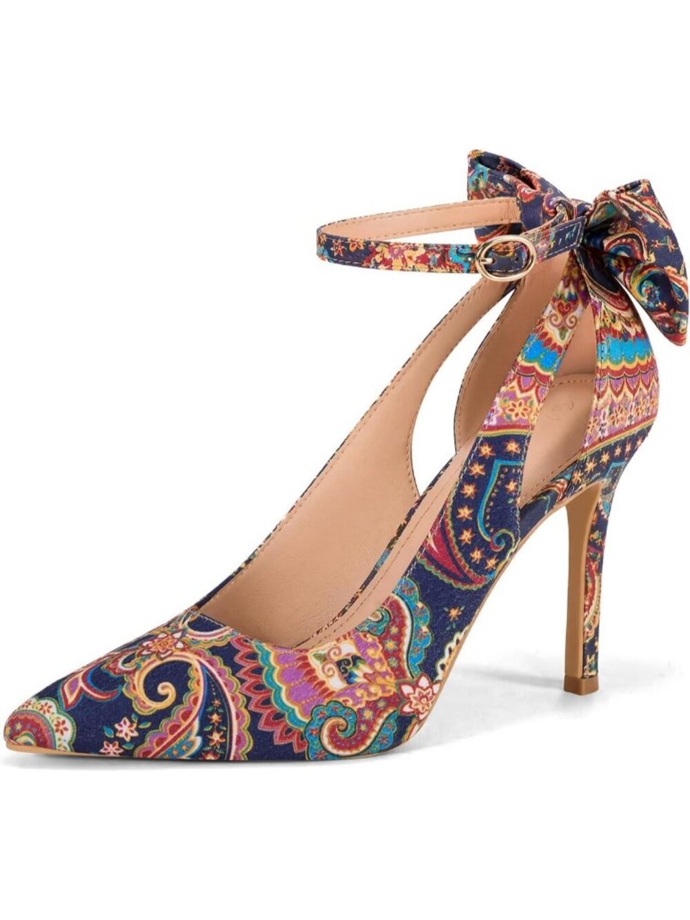 Women's Multicolor Pointed Toe High Heels Ankle Strap Sexy Bowtie Back Sandals